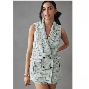 NWT Anthropologie Maeve Boucle Tweed Relaxed Double Breasted Tunic Vest Cream 0